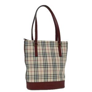 Authentic BURBERRY Nova Check Shoulder Bag Canvas Beige Gold